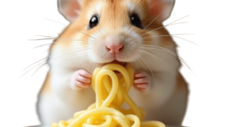 パスタを食べるハムスター③