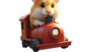 電車に乗るハムスターのイラスト①